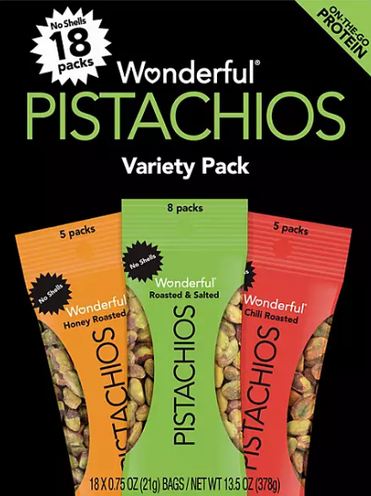 WONDERFUL PISTACHIOS NO SHELLS, .75OZ.