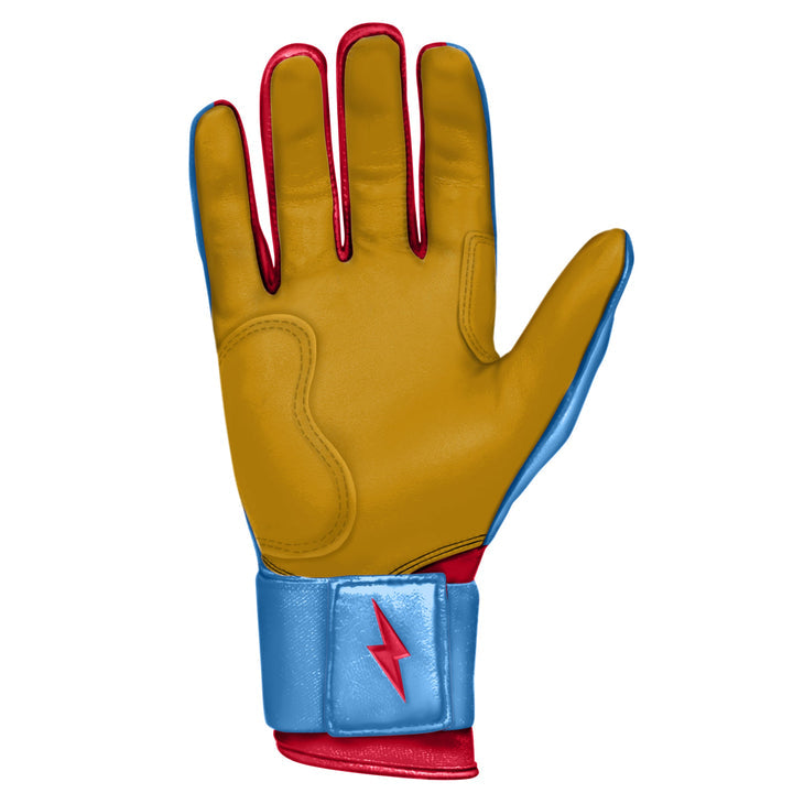 Blue and yellow batting gloves on sale