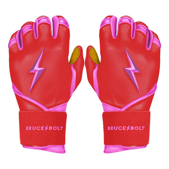 BRUCE BOLT YOUTH PREMIUM PRO BADER SERIES LONG CUFF BATTING GLOVES | PINK