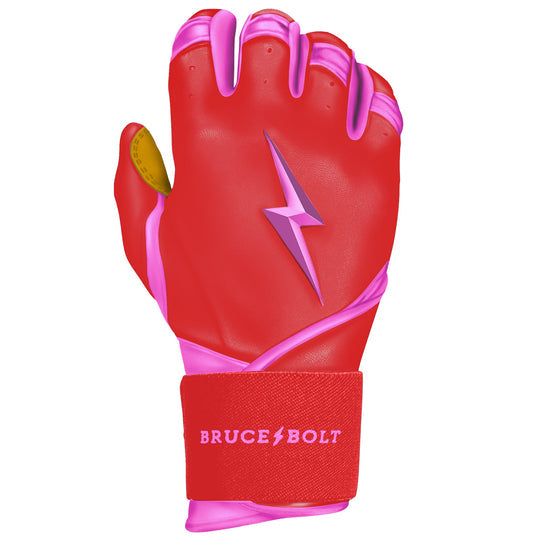 BRUCE BOLT YOUTH PREMIUM PRO BADER SERIES LONG CUFF BATTING GLOVES | PINK