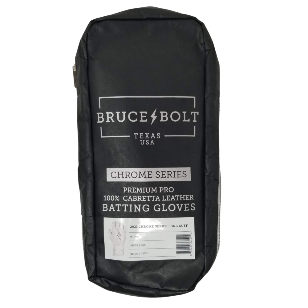 BRUCE BOLT 2021 CHROME SERIES LONG CUFF BATTING GLOVES WITH STORAGE BAG