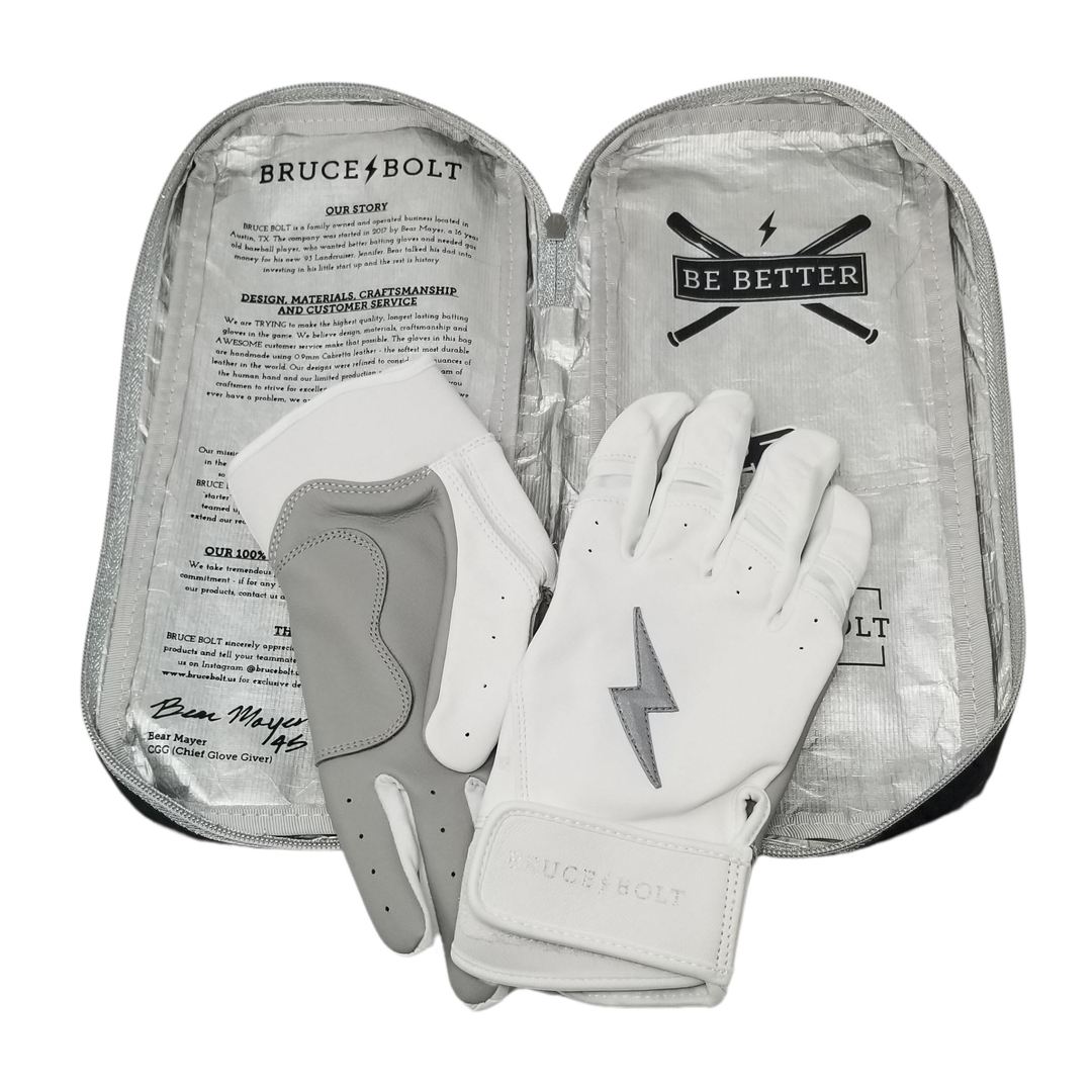 BRUCE BOLT 2021 YOUTH CHROME SERIES SHORT CUFF BATTING GLOVES WITH STORAGE BAG